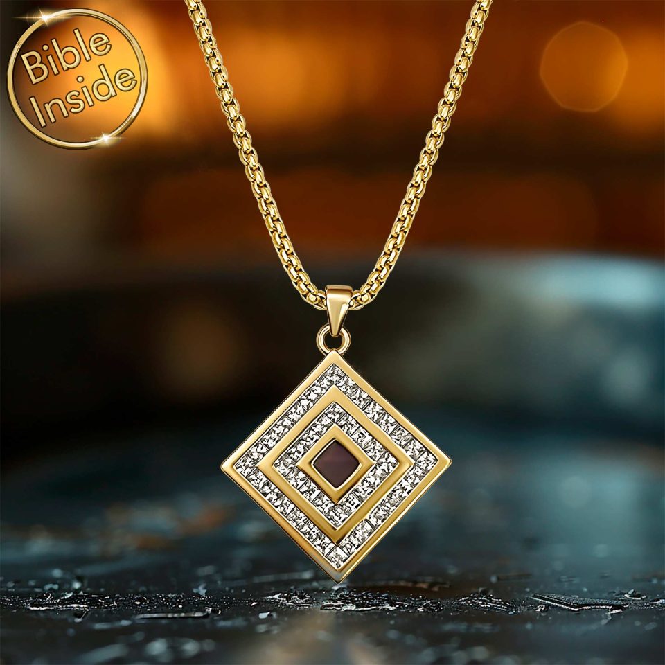 Gold Christian Jewelry Elegant Pendant with Bible Inside My Nano Jewelry